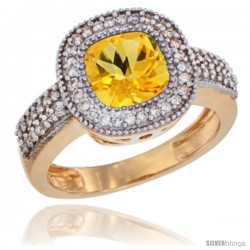 14k Yellow Gold Ladies Natural Citrine Ring Cushion-cut 3.5 ct. 7x7 Stone Diamond Accent