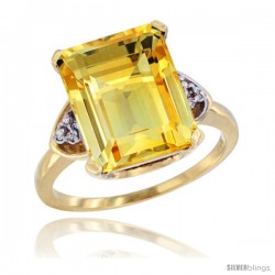 14k Yellow Gold Ladies Natural Citrine Ring Emerald-shape 12x10 Stone Diamond Accent