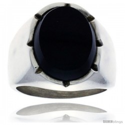 Gent's Sterling Silver Large Oval Black Obsidian Ring