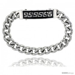 Gent's Stainless Steel Link ID Bracelet, w/ Greek Key Pattern 1/2 in wide, 8 in long