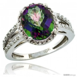 10k White Gold Diamond Halo Mystic Topaz Ring 2.85 Carat Oval Shape 11X9 mm, 7/16 in (11mm) wide