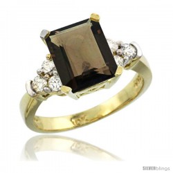 10k Yellow Gold Ladies Natural Smoky Topaz Ring Emerald-shape 9x7 Stone