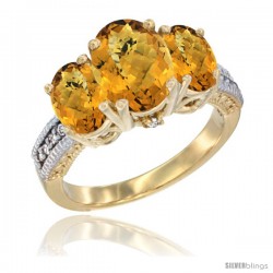 10K Yellow Gold Ladies 3-Stone Oval Natural Whisky Quartz Ring Diamond Accent