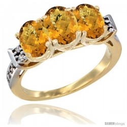 10K Yellow Gold Natural Whisky Quartz Ring 3-Stone Oval 7x5 mm Diamond Accent