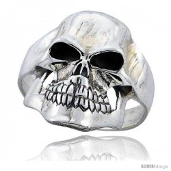 Sterling Silver Gothic Biker Skull Ring 1 1/16 in wide