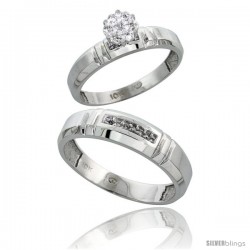 10k White Gold Diamond Engagement Rings 2-Piece Set for Men and Women 0.08 cttw Brilliant Cut, 4mm & 5.5mm wide -Style Ljw023em