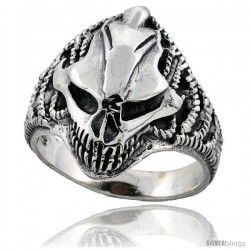 Sterling Silver Gothic Biker Skull Ring 1 in wide -Style Tr742