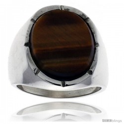 Gent's Sterling Silver Large Oval Tiger Eye Ring