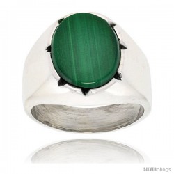 Gent's Sterling Silver Large Oval Malachite Ring