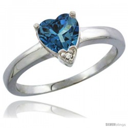 14K White Gold Natural London Blue Topaz Heart-shape 7x7 Stone Diamond Accent