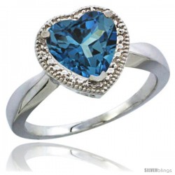 14k White Gold Ladies Natural London Blue Topaz Ring Heart-shape 8x8 Stone Diamond Accent