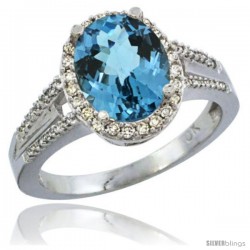 14k White Gold Ladies Natural London Blue Topaz Ring oval 10x8 Stone Diamond Accent