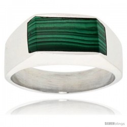 Gent's Sterling Silver Slim Rectangular Malachite Ring