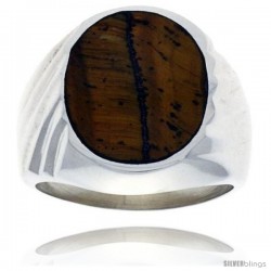 Gent's Sterling Silver Large Oval Tiger Eye Ring -Style Xrs429