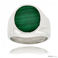 Gent's Sterling Silver Large Oval Malachite Ring -Style Xrs430