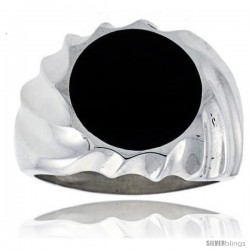 Gent's Sterling Silver Round Black Obsidian Ring