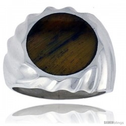 Gent's Sterling Silver Round Tiger Eye Ring