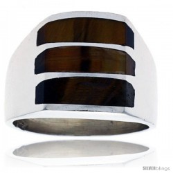 Gent's Sterling Silver Triple Stripes Tiger Eye Ring