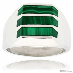 Gent's Sterling Silver Triple Stripes Malachite Ring