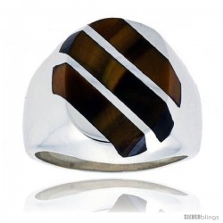 Gent's Sterling Silver Triple Diagonal Stripes Tiger Eye Ring