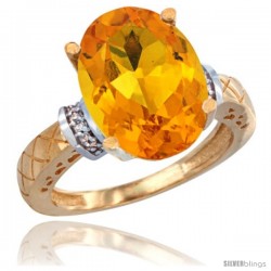 14k Yellow Gold Diamond Citrine Ring 5.5 ct Oval 14x10 Stone