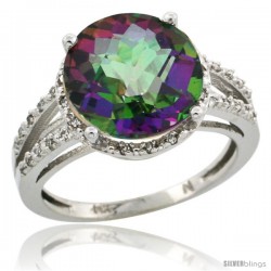 10k White Gold Diamond Mystic Topaz Ring 5.25 ct Round Shape 11 mm, 1/2 in wide