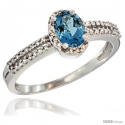 14k White Gold Ladies Natural London Blue Topaz Ring oval 6x4 Stone Diamond Accent -Style Cw405178