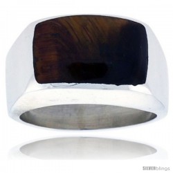 Gent's Sterling Silver Semi Dome Rectangular Tiger Eye Ring