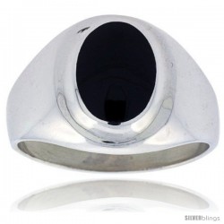 Gent's Sterling Silver Oval Black Obsidian Ring