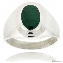 Gent's Sterling Silver Oval Malachite Ring