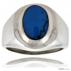 Gent's Sterling Silver Oval Synthetic Turquoise Ring