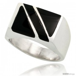 Gent's Sterling Silver Rectangular Striped Black Obsidian Ring