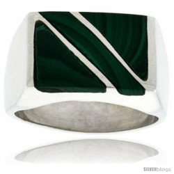 Gent's Sterling Silver Rectangular Striped Malachite Ring