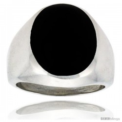 Gent's Sterling Silver Large Oval Black Obsidian Ring -Style Xrs452