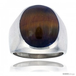 Gent's Sterling Silver Large Oval Tiger Eye Ring -Style Xrs453