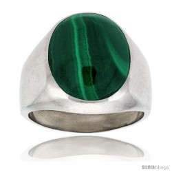 Gent's Sterling Silver Large Oval Malachite Ring -Style Xrs454