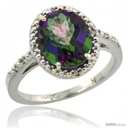 10k White Gold Diamond Mystic Topaz Ring 2.4 ct Oval Stone 10x8 mm, 1/2 in wide -Style Cw908111