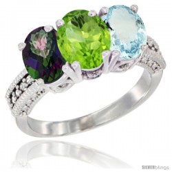 10K White Gold Natural Mystic Topaz, Peridot & Aquamarine Ring 3-Stone Oval 7x5 mm Diamond Accent