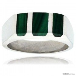 Gent's Sterling Silver Striped Malachite Ring -Style Xrs460