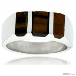 Gent's Sterling Silver Striped Tiger Eye Ring -Style Xrs459