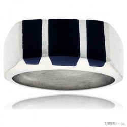 Gent's Sterling Silver Striped Black Obsidian Ring -Style Xrs458