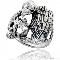 Sterling Silver Gothic Biker Vulture with Skull Ring 1 in wide