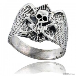 Sterling Silver Skull & Crossbones Gothic Biker Ring 3/4 in wide