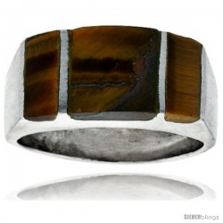 Gent's Sterling Silver Striped Tiger Eye Ring