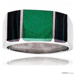 Gent's Sterling Silver Striped Malachite Ring