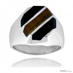 Gent's Sterling Silver Black Obsidian with Tiger Eye Ring