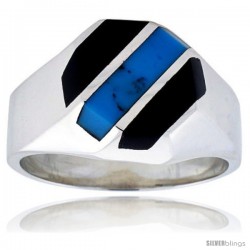 Gent's Sterling Silver Black Obsidian with Synthetic Turquoise Ring