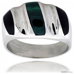 Gent's Sterling Silver Black Obsidian with Malachite Ring -Style Xrs464