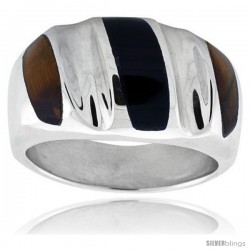 Gent's Sterling Silver Black Obsidian with Tiger Eye Ring -Style Xrs465