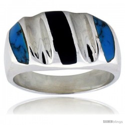 Gent's Sterling Silver Black Obsidian with Synthetic Turquoise Ring -Style Xrs466